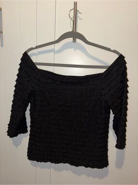 Frank Lyman Design Black Ruffled Off-Shoulder